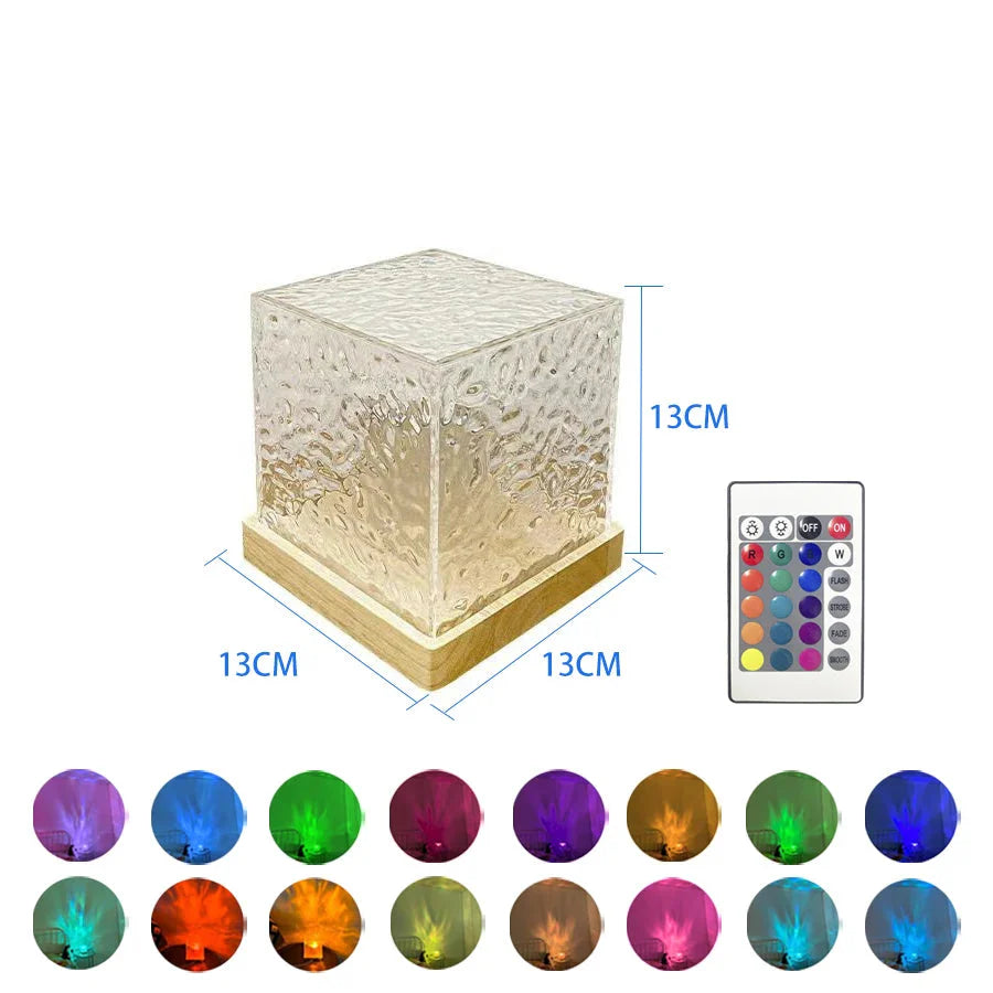 Flame Crystal Night Light – Rotating Water Ripple Projector with 3/16 Colour Modes for Bedroom, Living Room & Study