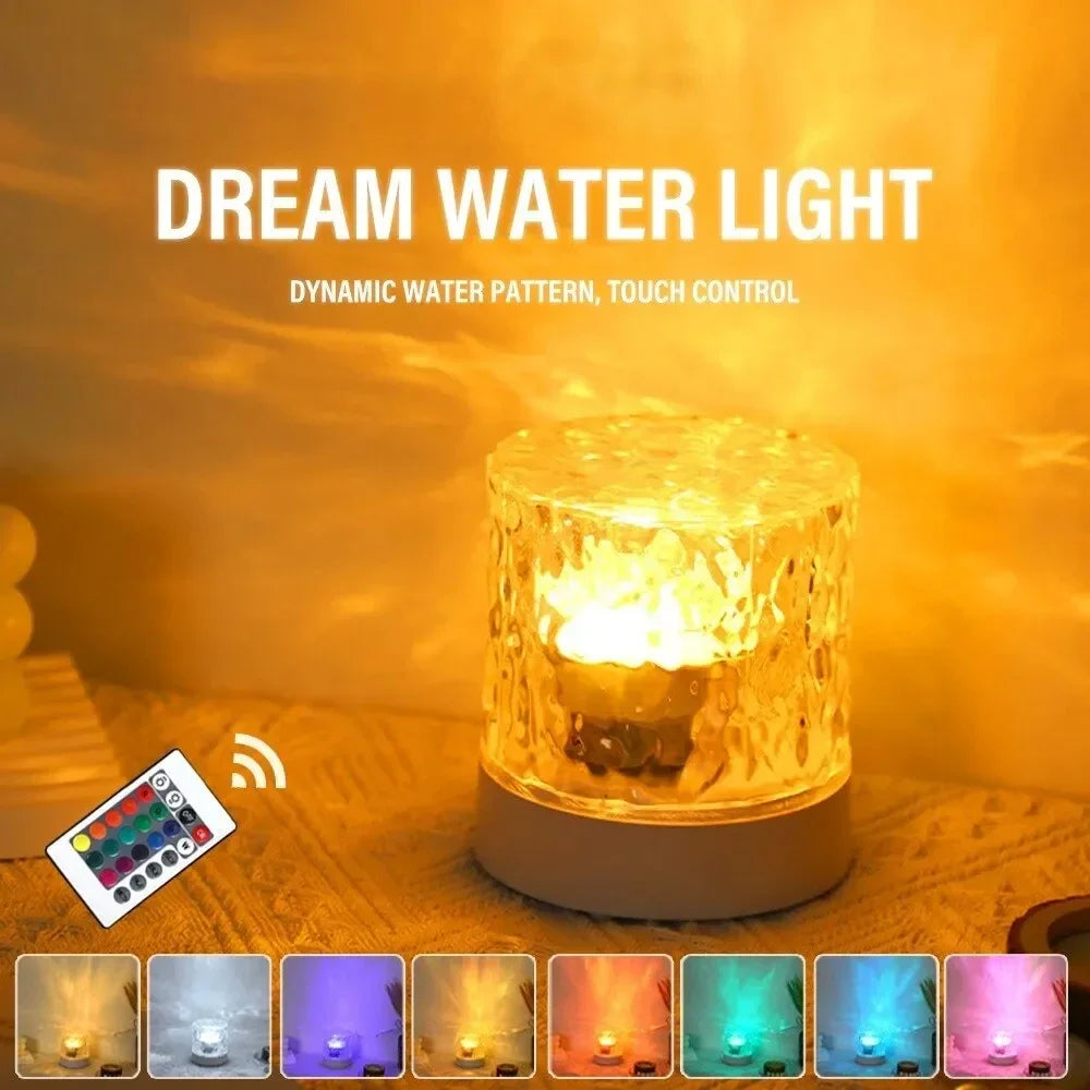 Flame Crystal Night Light – Rotating Water Ripple Projector with 3/16 Colour Modes for Bedroom, Living Room & Study