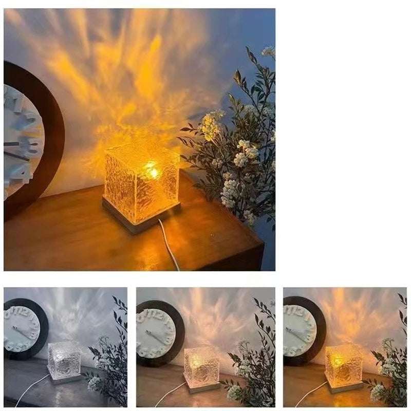 Flame Crystal Night Light – Rotating Water Ripple Projector with 3/16 Colour Modes for Bedroom, Living Room & Study