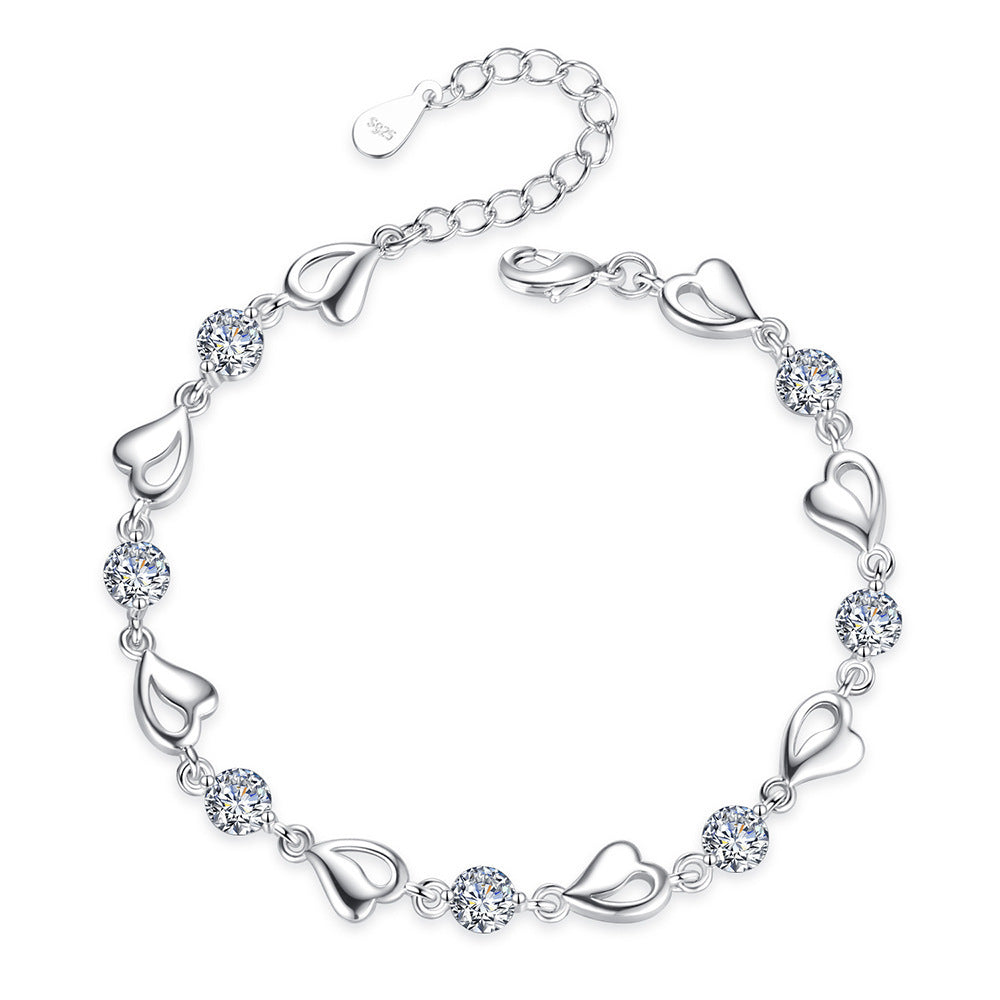 Women’s Blue Heart Bracelet – Hollow Heart Silver-Plated Jewelry