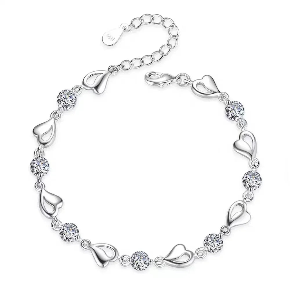 Women’s Blue Heart Bracelet – Hollow Heart Silver-Plated Jewelry