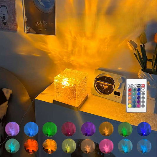 Flame Crystal Night Light – Rotating Water Ripple Projector with 3/16 Colour Modes for Bedroom, Living Room & Study
