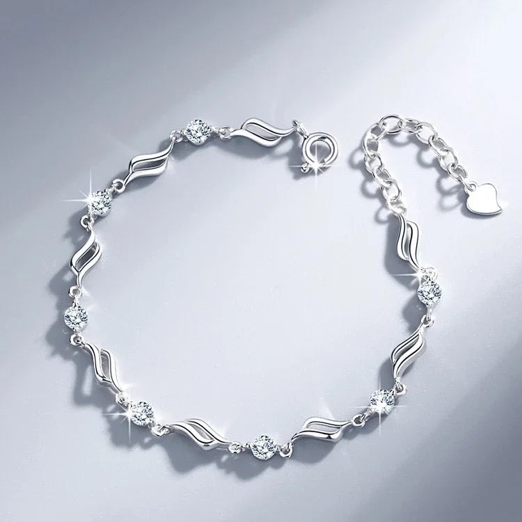 Women’s Blue Heart Bracelet – Hollow Heart Silver-Plated Jewelry