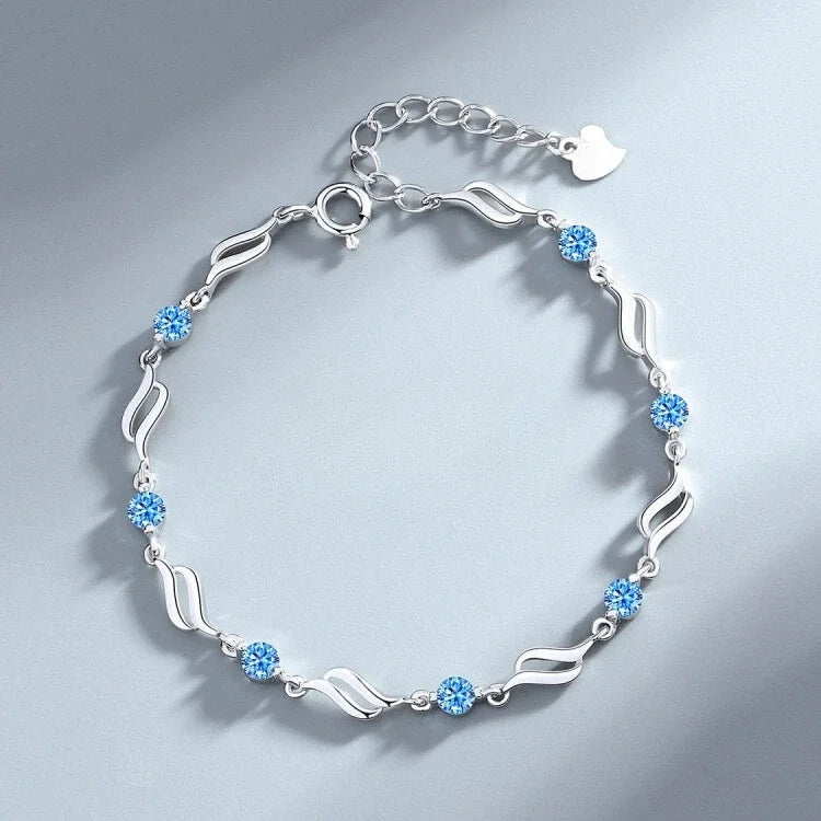 Women’s Blue Heart Bracelet – Hollow Heart Silver-Plated Jewelry